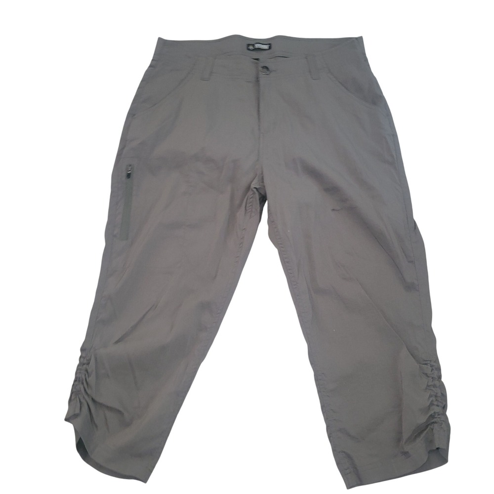 Khombu Womens‎ Capri Pants Cropped Cargo Zip Pockets Drawstring Gray L hiking